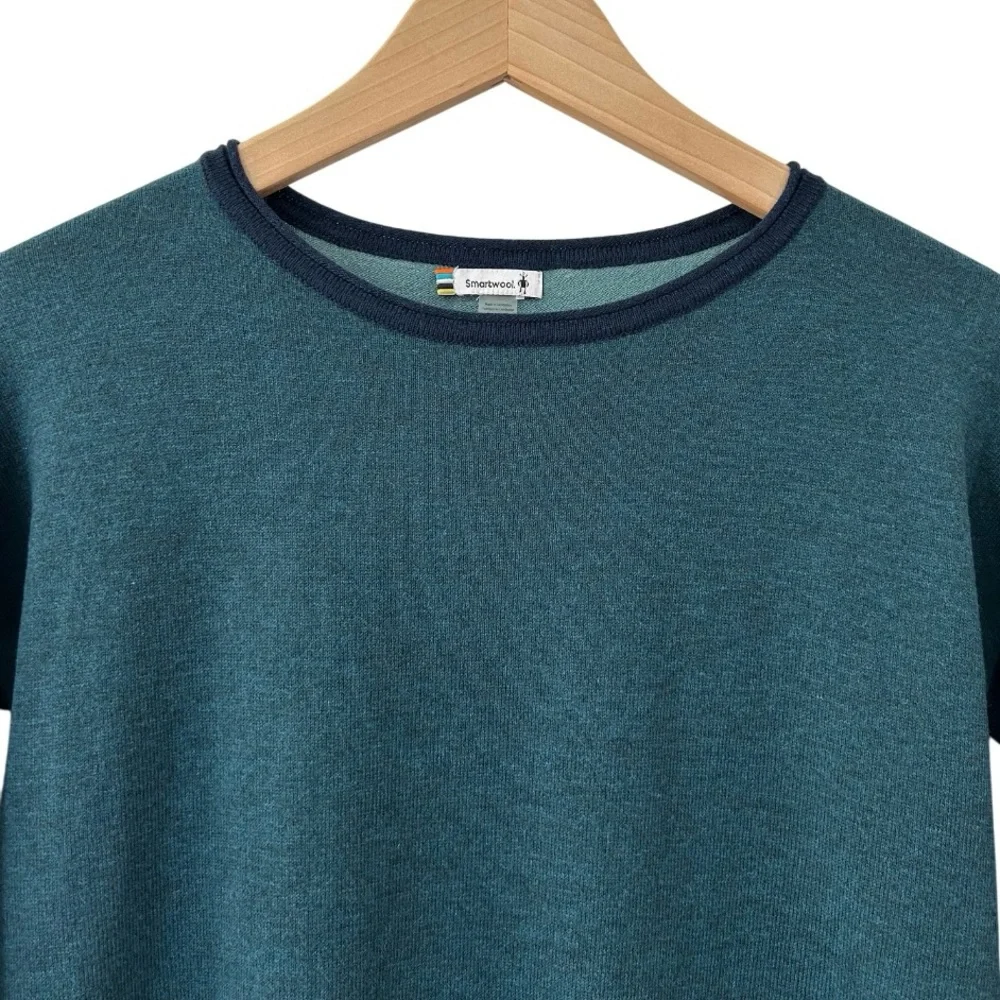 Smartwool women’s Shadow Pine Colorblock crew Sweater XS navy teal merino wool - Picture 3 of 8